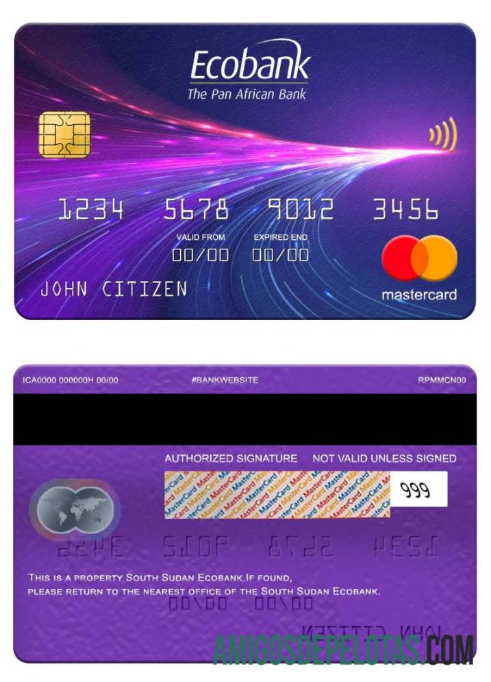 Cartão Ecobank Mastercard do Sudão do Sul exemplo real